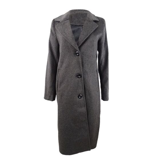 Jones New York Women's Single-Breasted Notch Collar Coat (2, Charcoal) - Picture 1 of 3